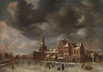 La Blauwpoort à Leiden en hiver