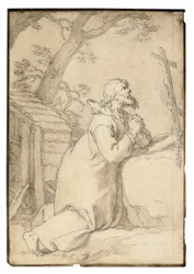 Saint Paul de Phermae priant à genoux devant un crucifix