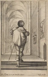 Un gentleman vu de dos entrant dans une église, vers 1629