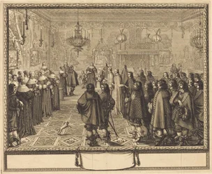 Cérémonie de la conclusion du contrat de mariage entre Vladislas IV, roi de Pologne, et Louise-Marie de Gonzague, princesse de Mantoue, à Fontainebleau