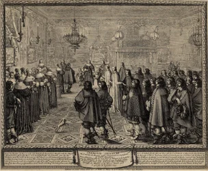 Cérémonie du contrat de mariage entre Wladyslaw IV, roi de Pologne et Marie Louise Gonzaga