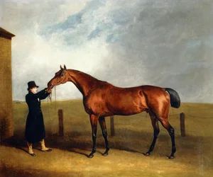 Le poulain bai Truffle du colonel Udny par Sorcerer tenu par un palefrenier, 1815