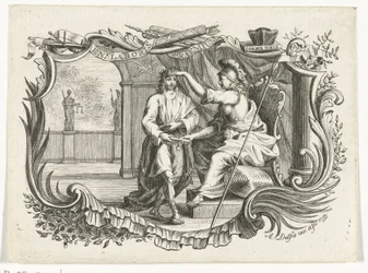 Minerva récompense ou honore un homme pour son travail, dans une cartouche
