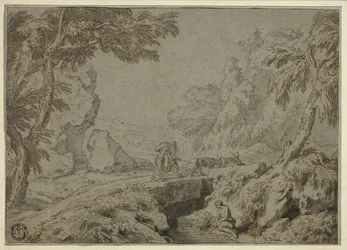 Paysage avec satyre, chèvres et autres figures