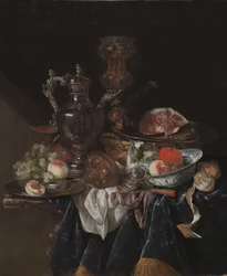 Cruche à vin en argent, jambon et fruits, vers 1660-1666
