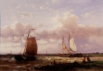 Scène côtière avec bateaux de pêche