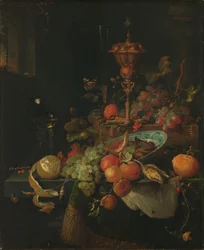 Nature morte aux fruits et au gobelet sur une patte de coq