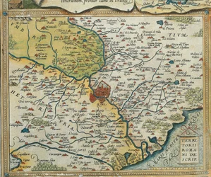 Carte de la région du Latium, du Theatrum Orbis Terrarum par Abraham Ortelius