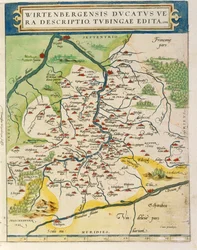 Carte du Wurtemberg, du Theatrum Orbis Terrarum par Abraham Ortelius