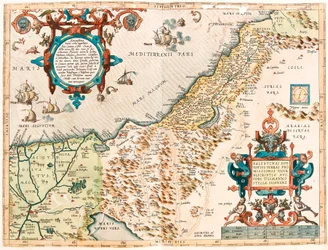 Palestinae sive totius Terrae Promissionis Carte géographique du territoire de Palestine tirée de « Theatrum Orbis Terrarum » par Abraham Ortelius