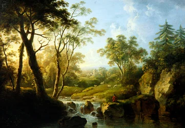 Paysage boisé avec une cascade