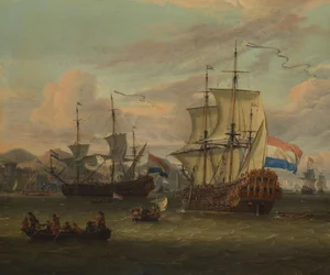 Des navires de commerce néerlandais dans un port de la Méditerranée