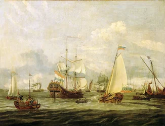 Pierre le Grand (1672-1725), tsar de Russie, inspectant un bateau à Amsterdam (Hollande). Huile sur toile par Abraham Storck (1635-1710)