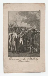Dumouriez à la bataille de Neerwinden, vers 1795 (gravure)
