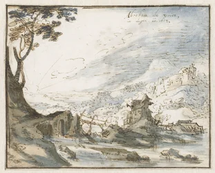 Paysage montagneux avec un pont en bois