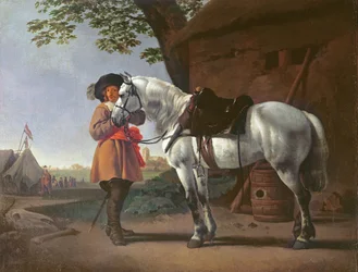 Un cavalier avec un cheval gris