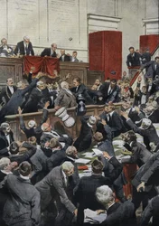 Séance orageuse à la Chambre des députés italienne pendant un débat budgétaire. Le député Chiesa suspend le vote en jetant l