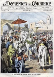 Abd al-Aziz (al-Hasan Mohamed al-Hasani al-Alaoui) entrant à Rabat au Maroc en octobre 1907