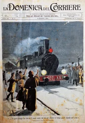 Arrivée du nouveau siècle, les gens accueillent le nouveau siècle avec joie, illustration par Achille Beltrame (1871-1945), de La Domenica del Corriere, 6 janvier