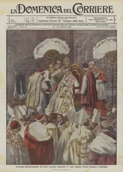 Cérémonie de couronnement du nouveau pontife Benoît XV dans la chapelle Sixtine le dimanche 6 septembre