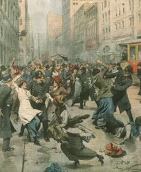 Illustration de couverture des femmes protestant contre le chômage dans la rue ; New York, USA
