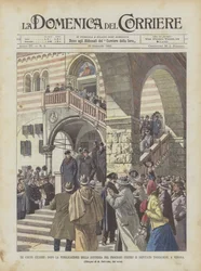 Causes célèbres, après la publication du jugement dans le procès contre le député Todeschini, à Vérone (litho couleur)