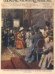 Premier congrès des femmes italiennes au Capitole, Rome, illustration par Achille Beltrame de La Domenica del Corriere, 3 mai
