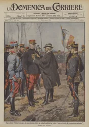 Le président Poincaré remet au généralissime Joffre la médaille militaire pour bravoure