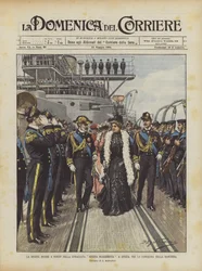 La reine mère à bord du cuirassé Regina Margherita à La Spezia, pour la remise du drapeau