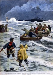 Le naufrage du bateau à vapeur Planier près des Bouches-du-Rhône : les secours ramènent les passagers. Illustration de Beltrame. La Domenica del Corriere. 1901