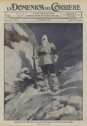 Aux limites extrêmes de la guerre, une de nos sentinelles avancées, dans la pittoresque tenue hivernale