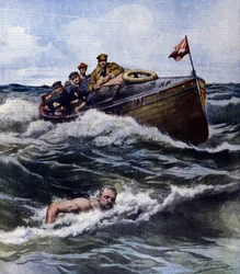 Thomas Burgess, un nageur anglais vivant en France, battant le record de traversée de la Manche le 6 septembre