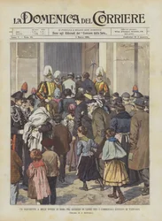 Un banquet pour mille pauvres de Rome pour le jubilé de Léon XIII, les convives entrent au Vatican