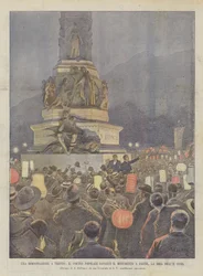 Une manifestation à Trente, le cortège populaire devant le monument à Dante, le soir du 11 courant