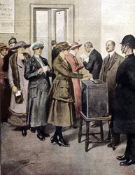 Les femmes ont voté pour la première fois en Angleterre. 1919. Illustration de A. Beltrame. La Domenica del Corriere