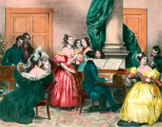 Un après-midi musical en famille Gravure par Achille Deveria (1800-1857) Gravure du 19ème siècle. Collection privée