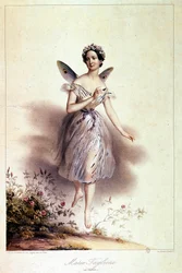 Marie Taglioni (1804 - 1884), ballerine, représentée en sylphide - Illustration par Achille Deveria (1800 - 1857)