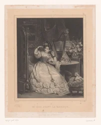 Future mariée ajustant un collier devant le miroir