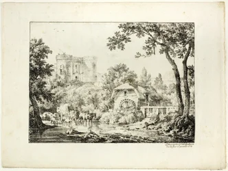 Paysage avec un moulin et un château