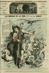 Le Berger et la Mer illustre une fable pour remplacer le dessin de Gill « Les Grenouilles qui demandent un roi » interdit par la censure. Couverture dans « L