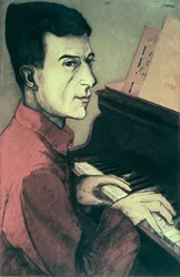 Portrait de Maurice Ravel jouant du piano