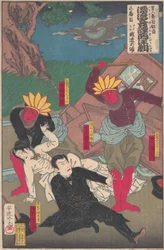 Performance de Kabuki avec des Indiens rouges et des acteurs de Kabuki, fin du 19e siècle