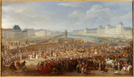 Le roi Louis XIV (1638-1715) traversant le Pont Neuf dans son carrosse