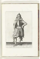 Exercice avec bouclier et lance : le soldat au repos avec le bouclier sur le dos (n° 27), 1618