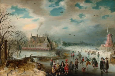 Patinage sur la rivière Amstel gelée, 1611