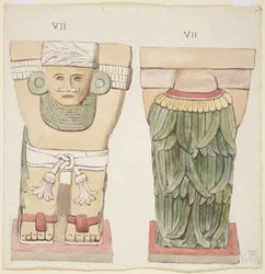 Caryatide de la chambre extérieure, Temple A, terrain de jeu de balle, Chichen Itza, Mexique