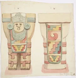 Caryatide de la chambre extérieure, Temple A, terrain de jeu de balle, Chichen Itza, Mexique