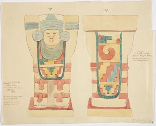 Caryatide de la chambre extérieure, Temple supérieur des Jaguars (Temple A), terrain de jeu de balle, Chichen Itza