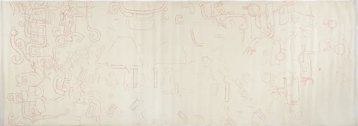 Peinture du mur nord, Temple Supérieur des Jaguars, Chichen Itza, Mexique Section centrale