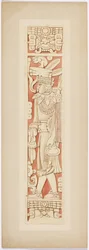 Figure de guerrier sur les montants de porte entre les chambres intérieure et extérieure du Temple supérieur des Jaguars